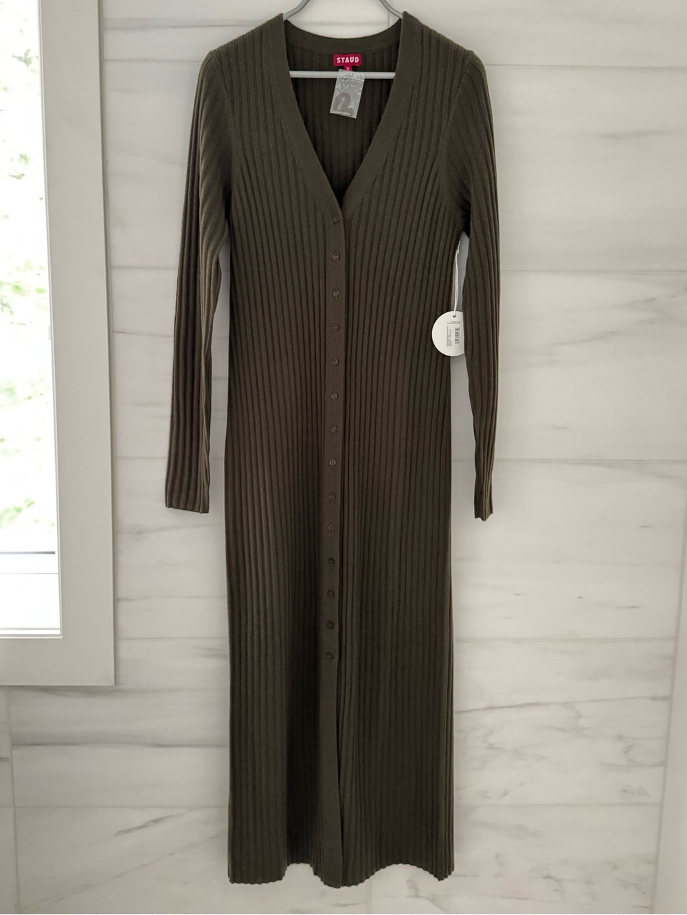 Staud Shoko Cashmere Maxi Sweater Dress in Dark Olive